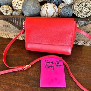 Portland leather goods- Poppy Red Leather Crossbody- Medium Metro